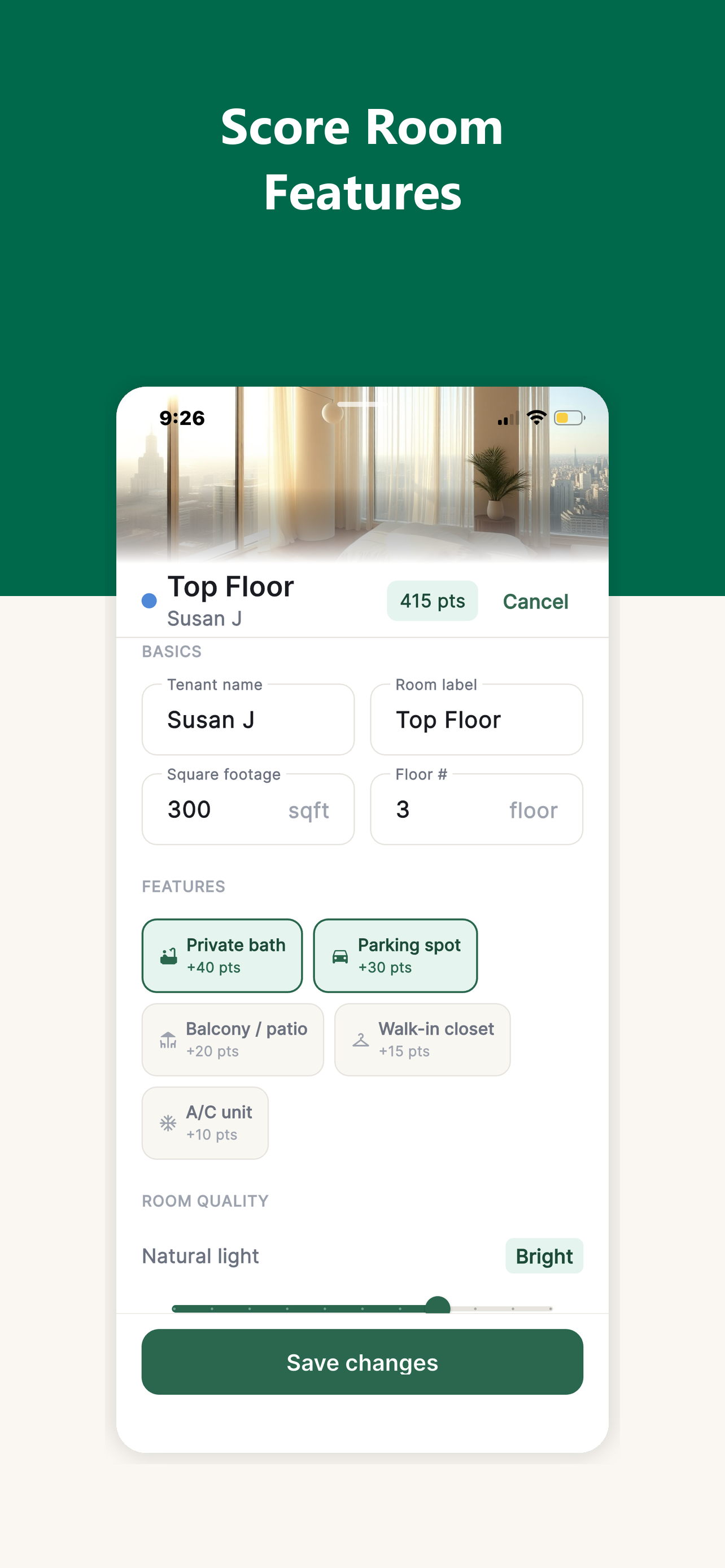 Split Fair room editor — score room features